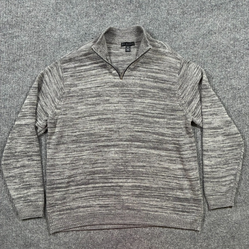 VIA EUROPA Mens Size‎ 2XL Gray Space Dye Quarter Zip Sweater Acrylic Pullover